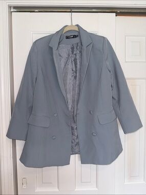 Missguided Double-Breasted Light Blue Oversized Blazer